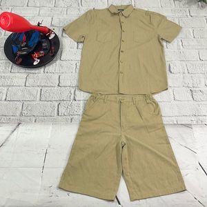 Boy’s Old School Tan Casual Short Sleeve Shirt And Shorts Set (14/16) Y01